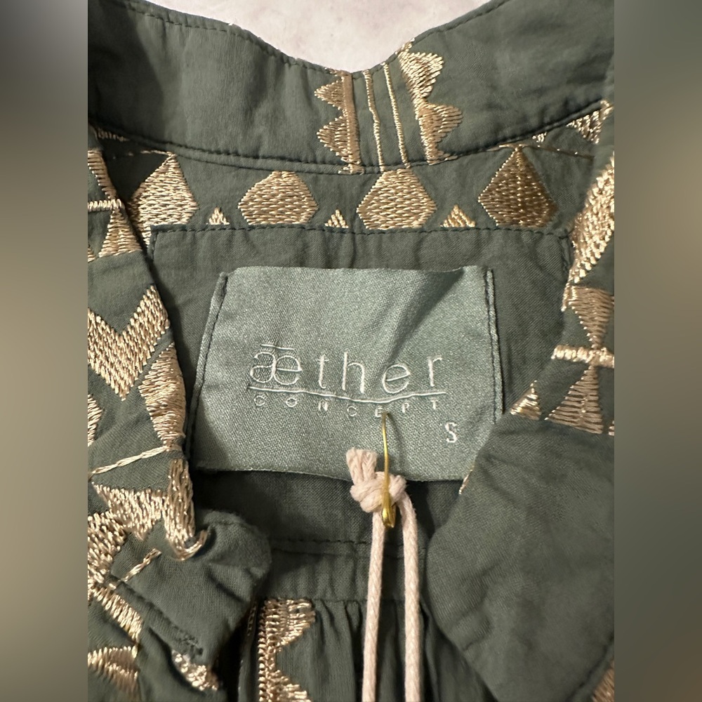 Aether Concept Cotton Bohemian Green Maxi Dress - NWT - Size S (Oversized) - Picture 10 of 13